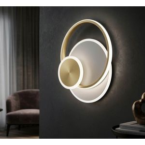 Aplica de perete, Mauro Ferretti, Dish, banda LED integrata, 65W, 3000K / 4000K / 6000K, 29x6.5x34 cm, aluminiu/fier, auriu/alb imagine