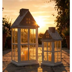Set 2 felinare, Mauro Ferretti, Home, 24.5x24.5x55 cm, lemn/sticla temperata, alb/gri imagine