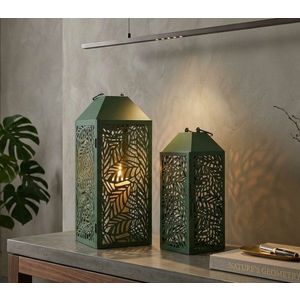 Set 2 felinare, Mauro Ferretti, Carving, 17.8x17.8x44 cm, metal, verde imagine