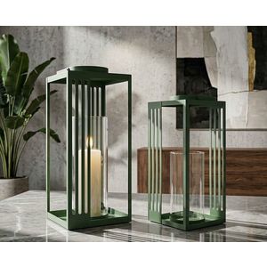 Set 2 felinare, Mauro Ferretti, Linee, 18.3x18.3x43.5 cm, metal/sticla temperata, verde imagine