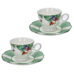 Set 2 cesti cu farfurie pentru cafea, Oasi, Brandani, 12.5x6 cm, 60 ml, portelan New Bone China imagine