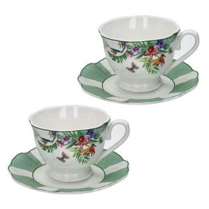 Set 2 cesti cu farfurie pentru ceai, Oasi, Brandani, 14.5x7.5 cm, 100 ml, portelan New Bone China imagine