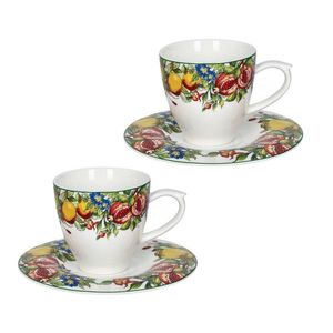 Set 2 cesti cu farfurie pentru cafea, Prospero, Brandani, 12.5x6.5 cm, 60 ml, portelan New Bone China imagine