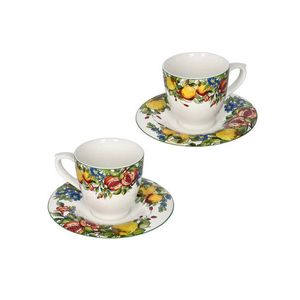 Set 2 cesti cu farfurie pentru ceai, Prospero, Brandani, 14.5x7.5 cm, 100 ml, portelan New Bone China imagine