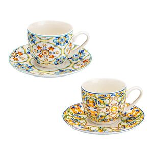 Set 2 cesti cu farfurie pentru cafea, Medicea, Brandani, 11.5x5 cm, 60 ml, portelan New Bone China imagine