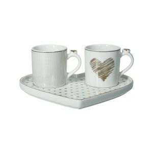 Set 2 cesti si farfurie, Tete A Tete Amore Mio Cuor, Brandani, 17.5x15.5x6 cm, 60 ml, portelan New Bone China imagine