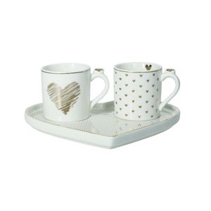 Set 2 cesti si farfurie, Tete A Tete Amore Mio Righe, Brandani, 17.5x15.5x6 cm, 60 ml, portelan New Bone China imagine