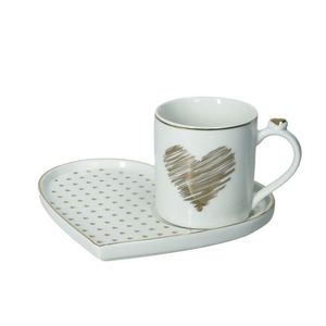 Ceasca cu farfurie, Amore Mio Cuori, Brandani, 17.5x15.5x8 cm, 200 ml, portelan New Bone China imagine