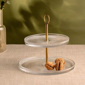 Platou etajat pentru prajituri Lynn, Homla, 19.5/23x25 cm, sticla/inox, auriu/transparent imagine