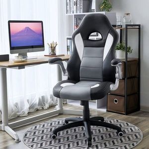 Scaun de birou ergonomic Gaming, Songmics, piele ecologica, negru/gri/alb imagine