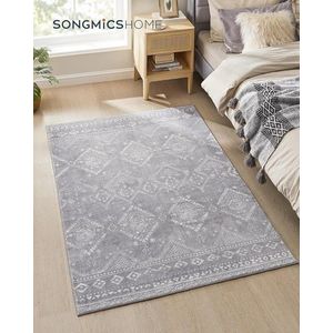 Covor antiderapant Songmics Boho, 120x170 cm, lavabil la masina, poliester, gri deschis imagine