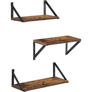 Set 3 rafturi de perete, Vasagle, 30 cm / 35 cm / 40 cm, PAL/otel, maro rustic imagine
