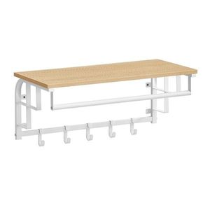 Cuier de perete cu 5 agatatori, Vasagle, 66x30x27 cm, PAL/otel, alb/natural imagine