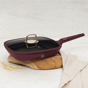 Tigaie grill cu capac Berlinger Haus, Leonardo, 28 cm, 2.1 L, aluminiu forjat, visiniu mat imagine