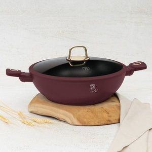 Tigaie Wok cu capac Berlinger Haus, Leonardo, 30 cm, aluminiu forjat, visiniu mat imagine