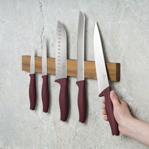 Set 5 cutite cu suport magnetic Berlinger Haus, Leonardo, inox/lemn, visiniu mat/natur imagine
