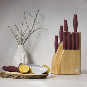 Set 9 cutite cu suport Berlinger Haus, Leonardo, inox/bambus, visiniu mat/natur imagine