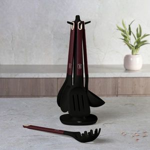 Set 5 ustensile de bucatarie cu suport, Berlinger Haus, Leonardo, nailon/plastic, visiniu mat/negru imagine
