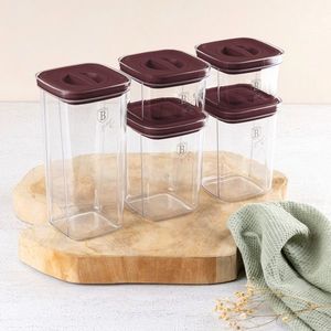 Set 5 recipiente depozitare Berlinger Haus, Leonardo, 460 ml / 1.1 L / 1.5 L, plastic, transparent/visiniu imagine