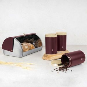 Set cutie pentru paine si 3 recipiente Berlinger Haus, Leonardo, 38.5x28x18.5 cm, inox, visiniu imagine