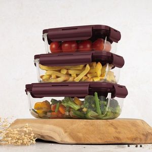 Set 3 caserole cu capac Berlinger Haus, Leonardo, 570 ml / 840 ml / 1.18 L, sticla/plastic, transparent/visiniu imagine