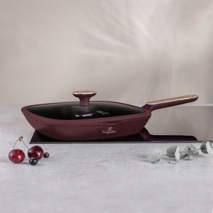 Tigaie grill cu capac Berlinger Haus, Leonardo Nordic, 28 cm, 2.1 L, aluminiu forjat, visiniu mat imagine