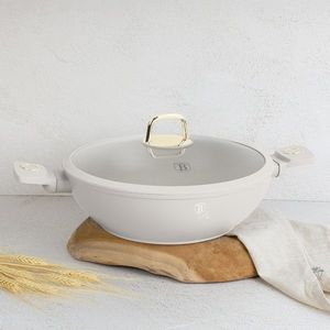 Tigaie Wok cu capac Berlinger Haus, Sahara, 30 cm, aluminiu forjat, crem mat imagine