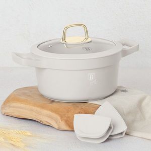Oala cu capac Berlinger Haus, Sahara, 20 cm, 2.8 L, aluminiu, crem mat imagine