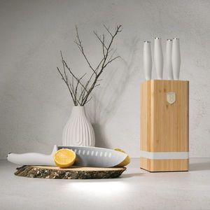Set 5 cutite cu suport patrat Berlinger Haus, Sahara, inox/bambus, crem mat/natur imagine