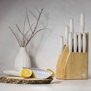 Set 9 cutite cu suport Berlinger Haus, Sahara, inox/bambus, crem mat/natur imagine