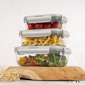 Set 3 caserole cu capac Berlinger Haus, Sahara, 570 ml / 840 ml / 1.18 L, sticla/plastic, crem/transparent imagine