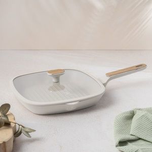 Tigaie grill cu capac Berlinger Haus, Sahara Nordic, 28 cm, 2.1 L, aluminiu forjat, crem mat/natur imagine