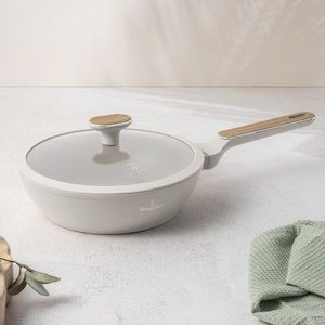 Tigaie adanca cu capac Berlinger Haus, Sahara Nordic, 24 cm, 2.3 L, aluminiu forjat, crem mat/natur imagine