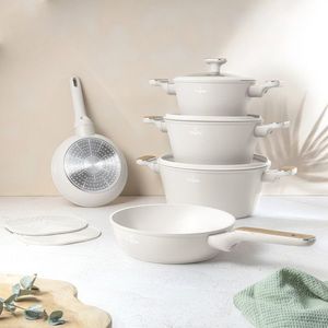 Set pentru gatit Berlinger Haus, Sahara Nordic, 10 piese, aluminiu forjat, crem mat/natur imagine