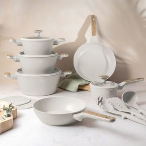 Set pentru gatit Berlinger Haus, Sahara Nordic, 15 piese, aluminiu forjat, crem mat/natur imagine