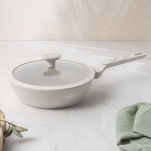 Tigaie adanca cu capac Berlinger Haus, Sahara Marble, 24 cm, 2.3 L, aluminiu forjat, crem mat/marmura imagine
