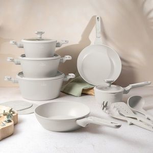 Set pentru gatit Berlinger Haus, Sahara Marble, 15 piese, aluminiu forjat, crem mat/marmura imagine