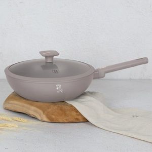 Tigaie Wok cu capac Berlinger Haus, Taupe, 28 cm, 3.2 L, aluminiu forjat, taupe mat imagine
