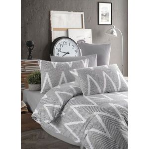 Lenjerie de pat pentru o persoana Single XXL (DE), 2 piese, L'essentiel Maison, Olivia, Gri/Alb imagine
