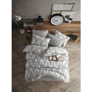 Lenjerie de pat dubla Super King (EU) (IT), 3 piese, L'essentiel Maison, Olivia, Gri/Alb imagine