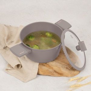 Oala cu capac Berlinger Haus, Taupe, 20 cm, 2.5 L, aluminiu forjat, taupe mat imagine