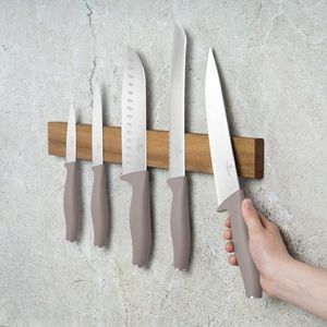 Set 5 cutite cu suport magnetic Berlinger Haus, Taupe, inox/lemn, taupe mat/natur imagine