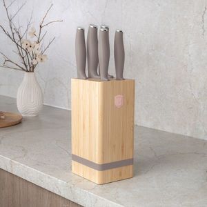 Set 5 cutite cu suport patrat Berlinger Haus, Taupe, inox/bambus, taupe mat/natur imagine
