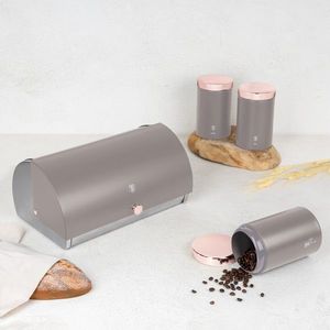 Set cutie pentru paine si 3 recipiente Berlinger Haus, Taupe, 38.5x28x18.5 cm, inox, taupe imagine