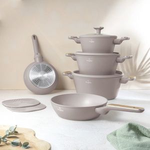 Set pentru gatit Berlinger Haus, Taupe Nordic, 10 piese, aluminiu forjat, taupe mat/natur imagine