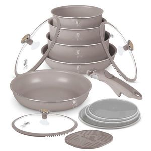 Set pentru gatit Berlinger Haus, Taupe Nordic, 13 piese, aluminiu, taupe mat/natur imagine