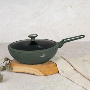 Tigaie Wok cu capac Berlinger Haus, Matte Green, 28 cm, 3.2 L, aluminiu forjat, verde mat imagine