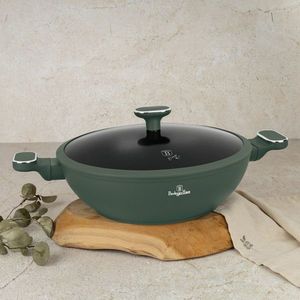 Tigaie Wok cu capac Berlinger Haus, Matte Green, 30 cm, aluminiu forjat, verde mat imagine
