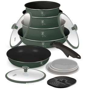 Set pentru gatit Berlinger Haus, Matte Green, 13 piese, aluminiu, verde mat imagine
