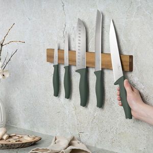 Set 5 cutite cu suport magnetic Berlinger Haus, Matte Green, inox/lemn, verde mat/natur imagine